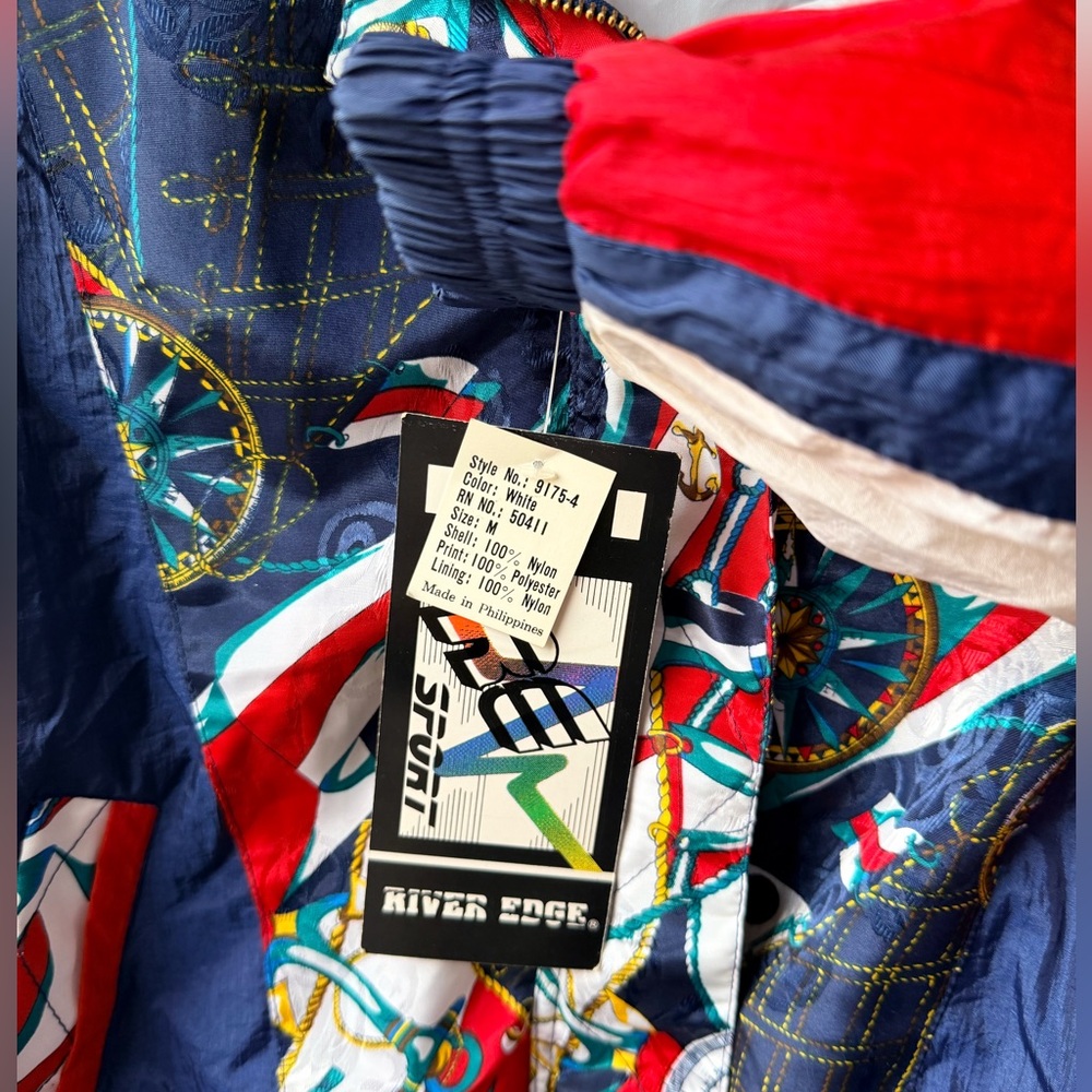 NWT Vintage 90s River Edge RE Sport Nautical Print Windbreaker Jacket Retro - Picture 6 of 16